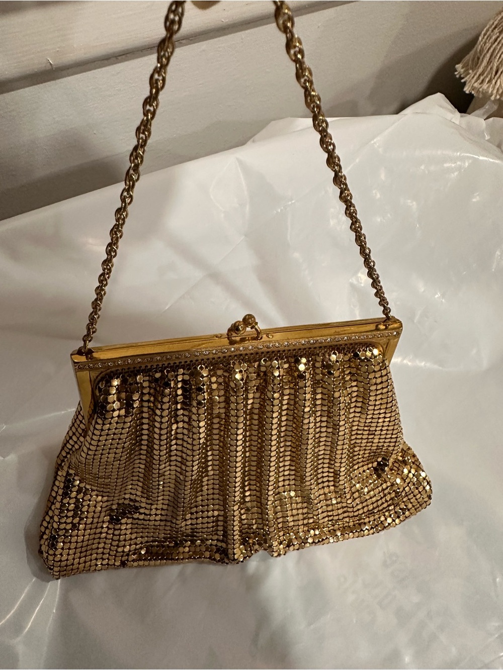 Vintage Whiting & Davis Gold Tone Mesh Evening Mini Bag Convertible Clutch - Picture 12 of 12